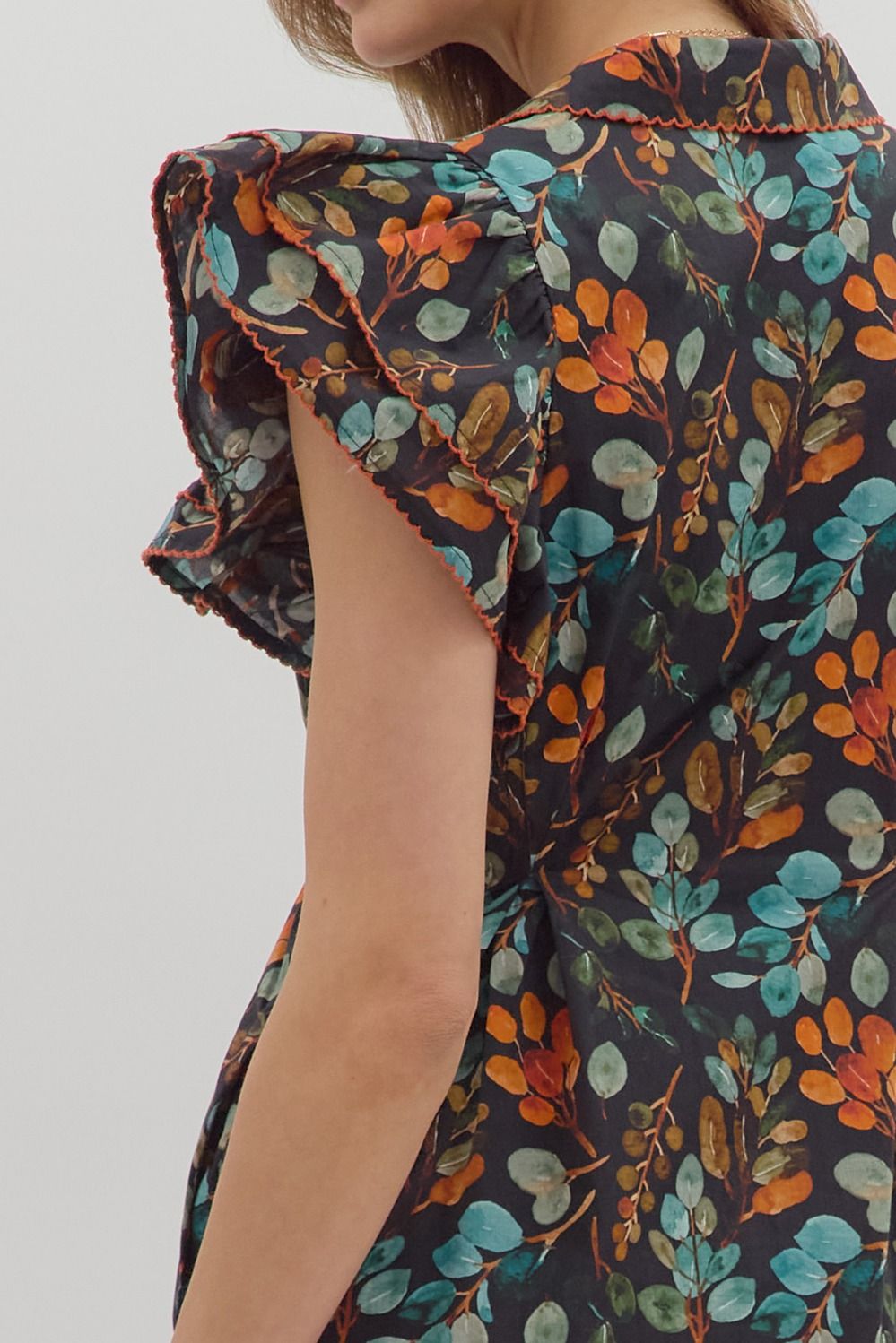 Botanical Black Print Midi Dress