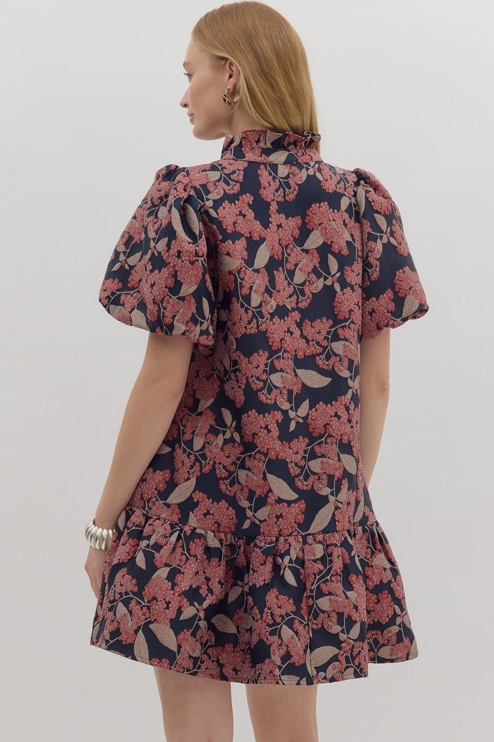 Botanical Print Puff Sleve Mini Dress