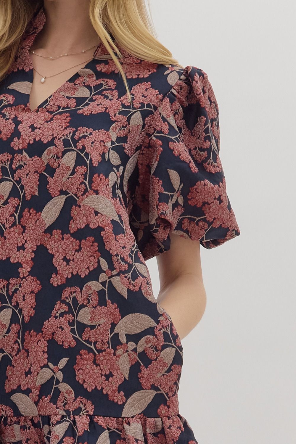 Botanical Print Puff Sleve Mini Dress