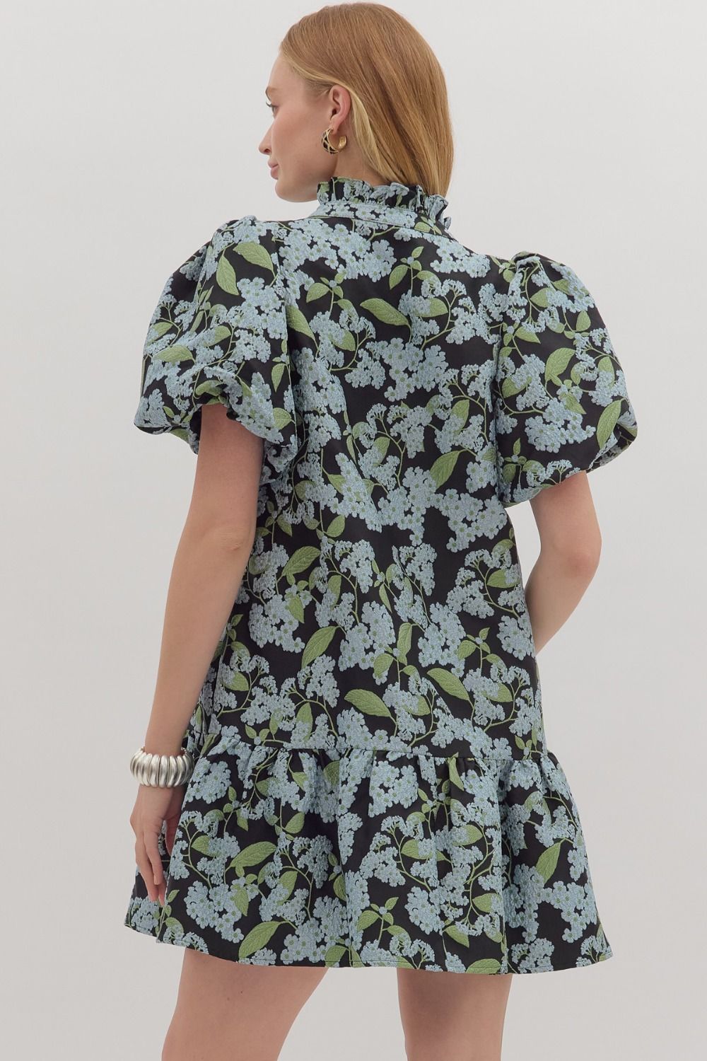 Botanical Print Puff Sleve Mini Dress