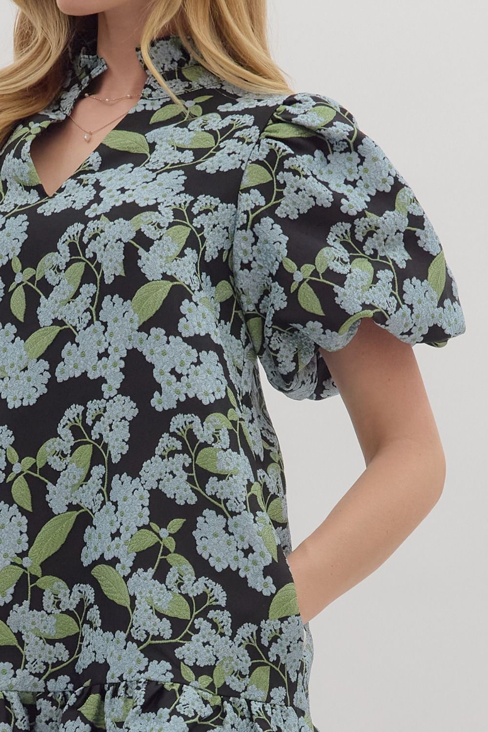 Botanical Print Puff Sleve Mini Dress