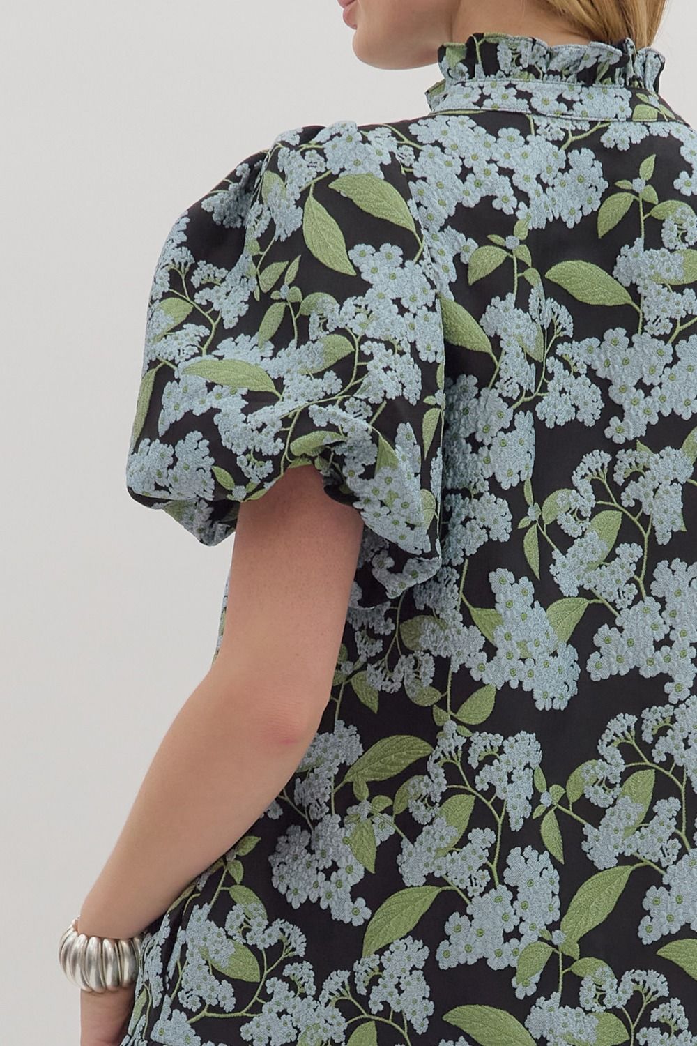 Botanical Print Puff Sleve Mini Dress