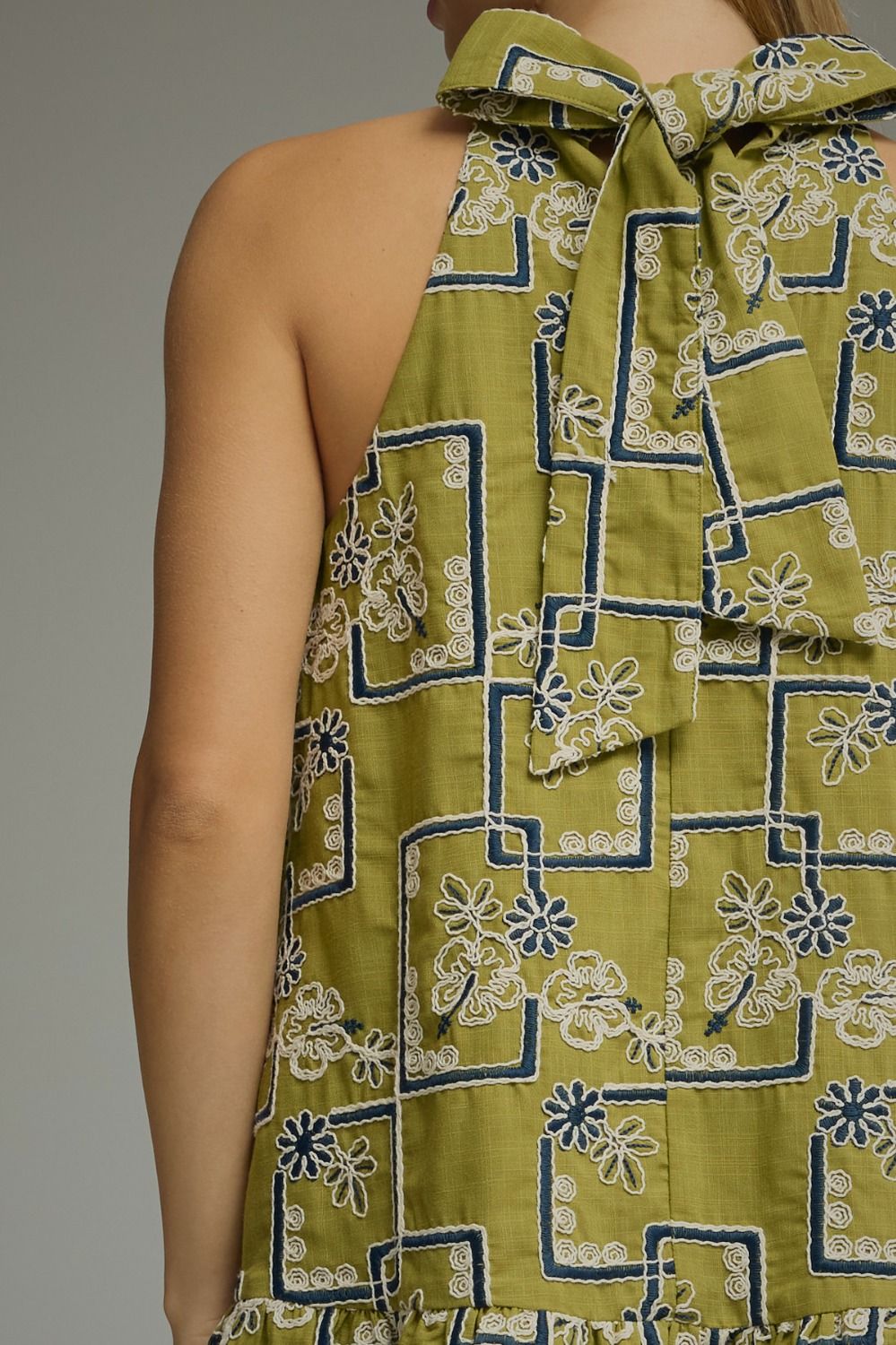 Embroidered Halter Mini Dress