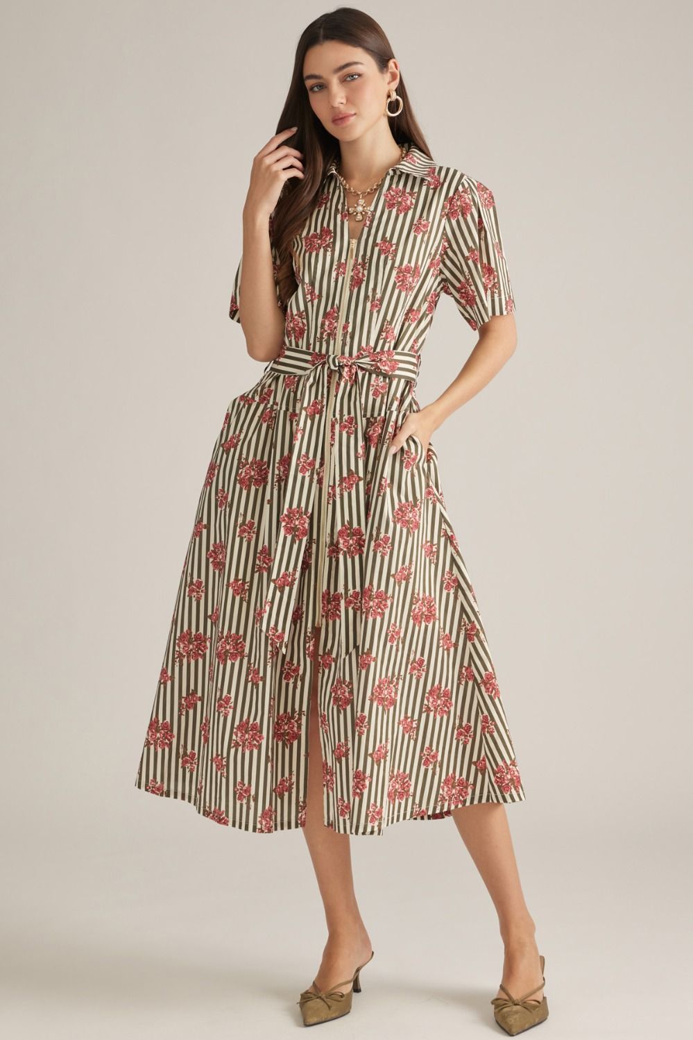 Floral Stripe Midi Dress