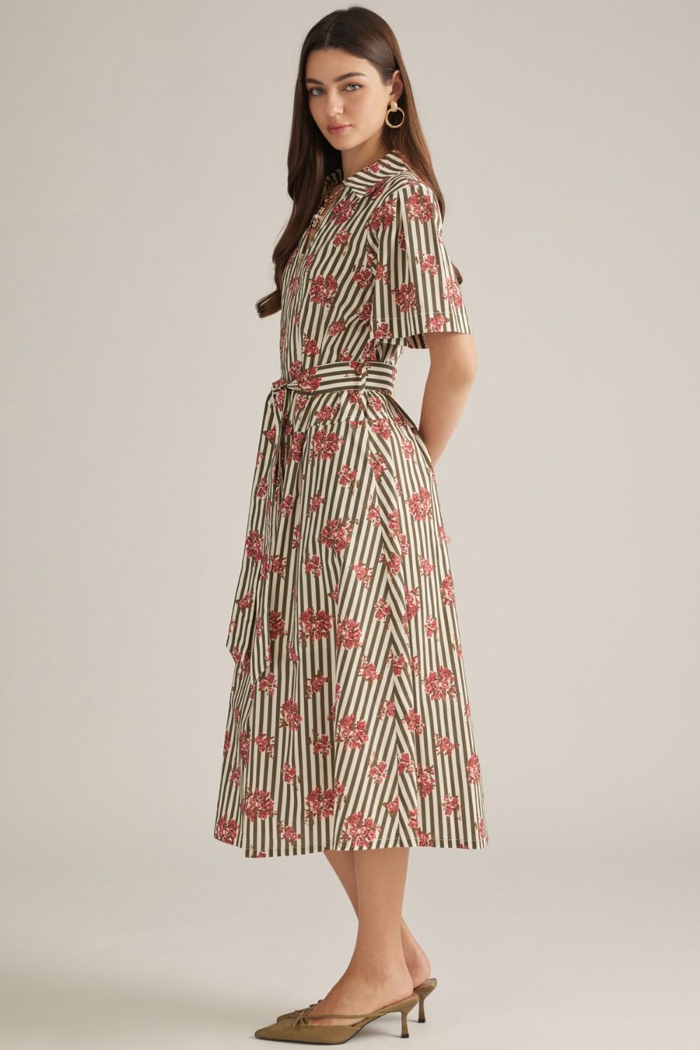 Floral Stripe Midi Dress