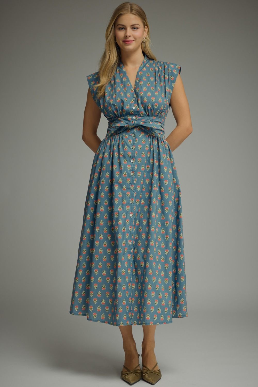 Floral Block Print Midi Dress