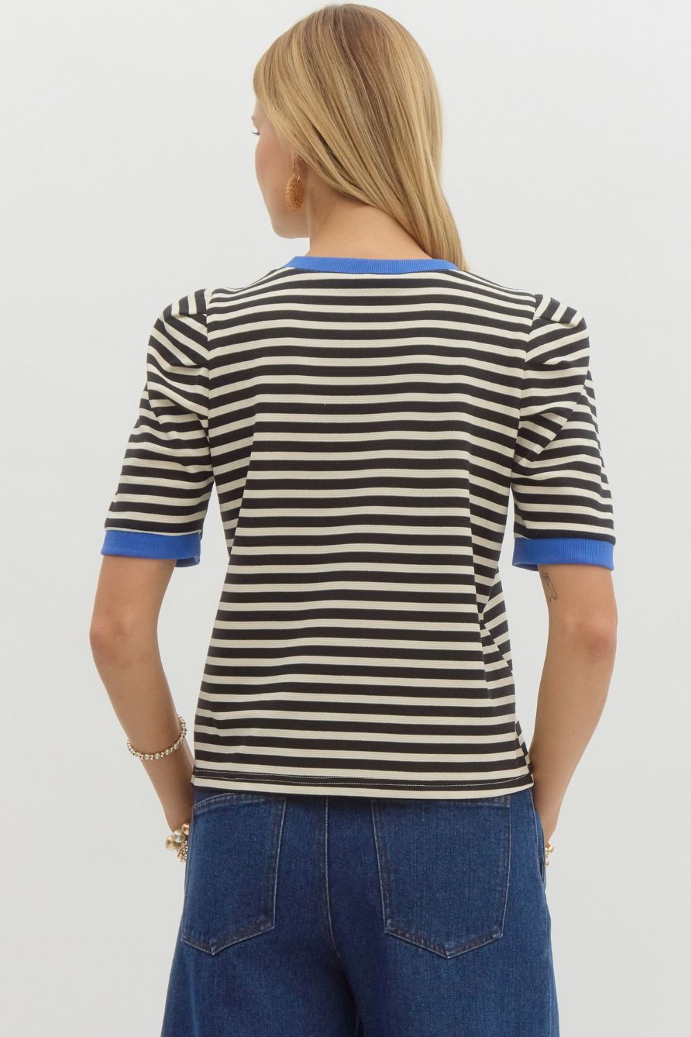 Black Striped Tee with Blue Edges