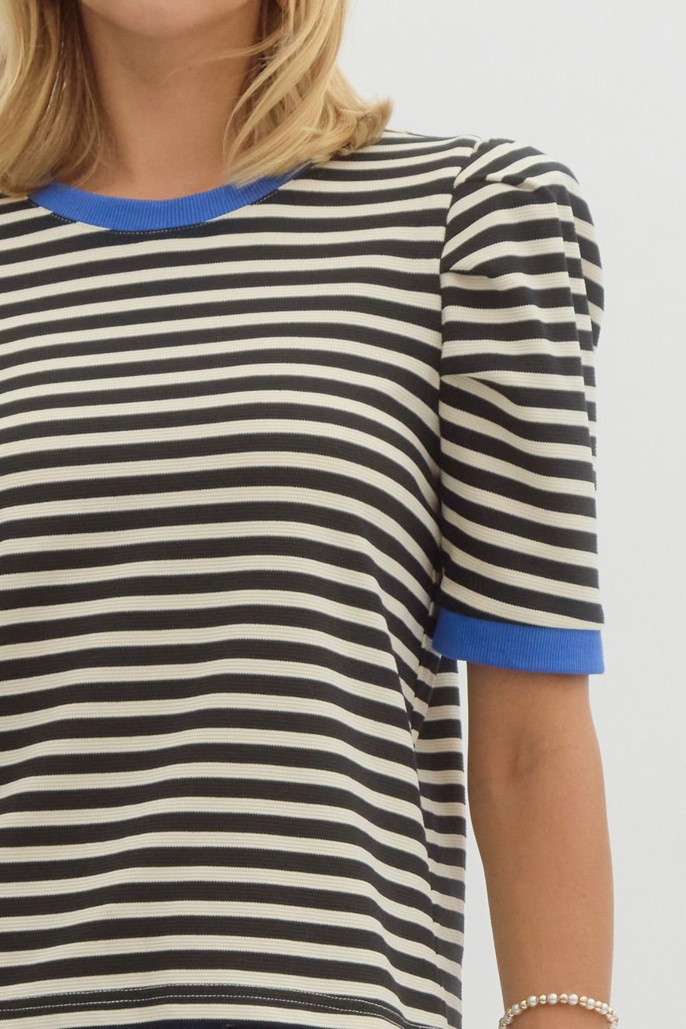Black Striped Tee with Blue Edges