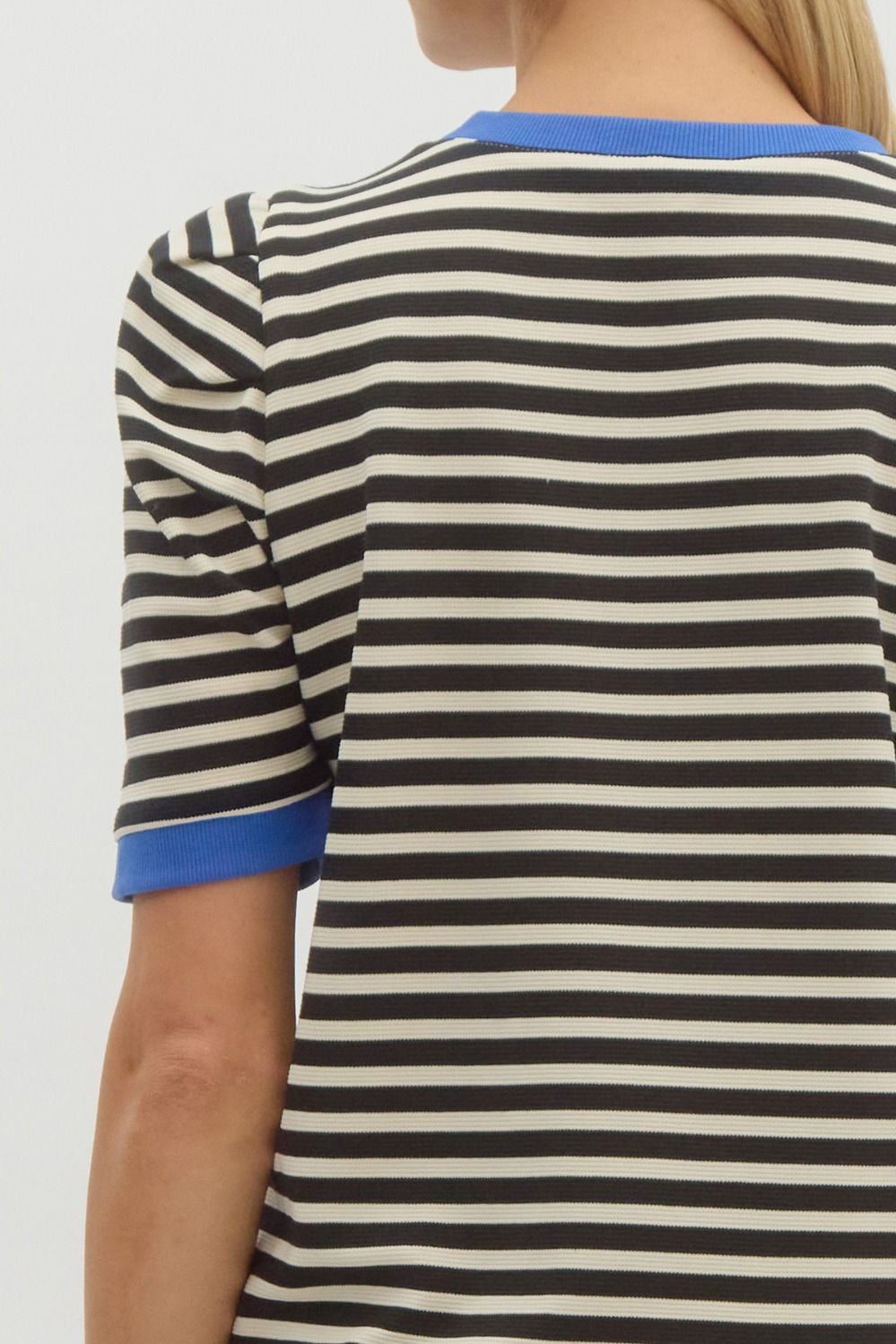 Black Striped Tee with Blue Edges