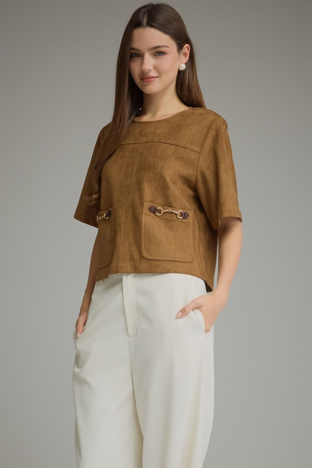 Faux-Suede Short Sleeve Top