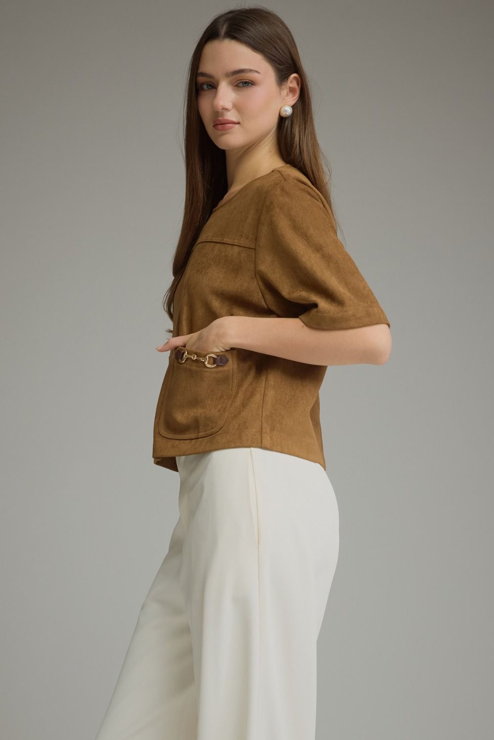 Faux-Suede Short Sleeve Top