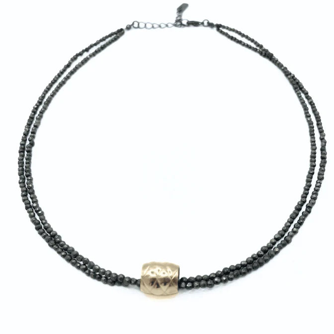 Gold Filled Barrel on Beaded Double Pyrite Chain Waterproof