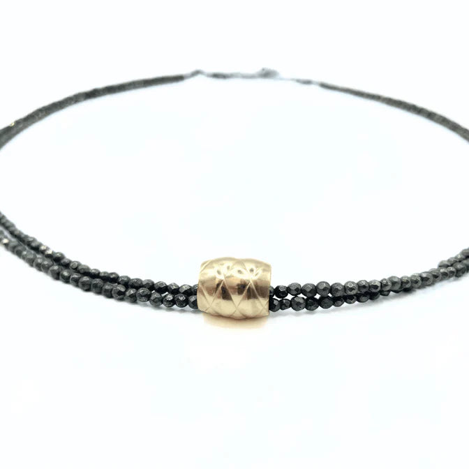 Gold Filled Barrel on Beaded Double Pyrite Chain Waterproof