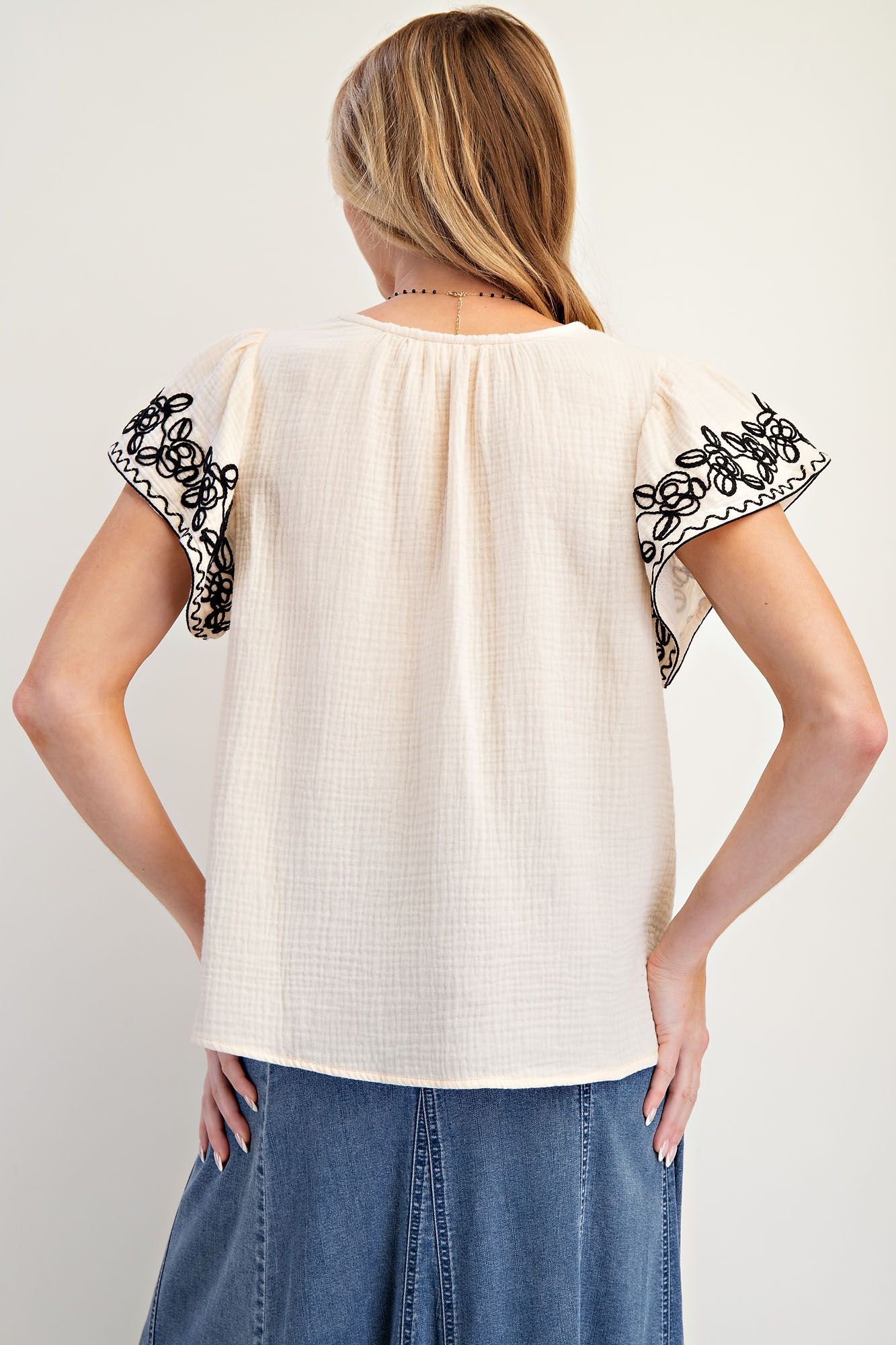 Embo Cotton Gauze Babydoll Top