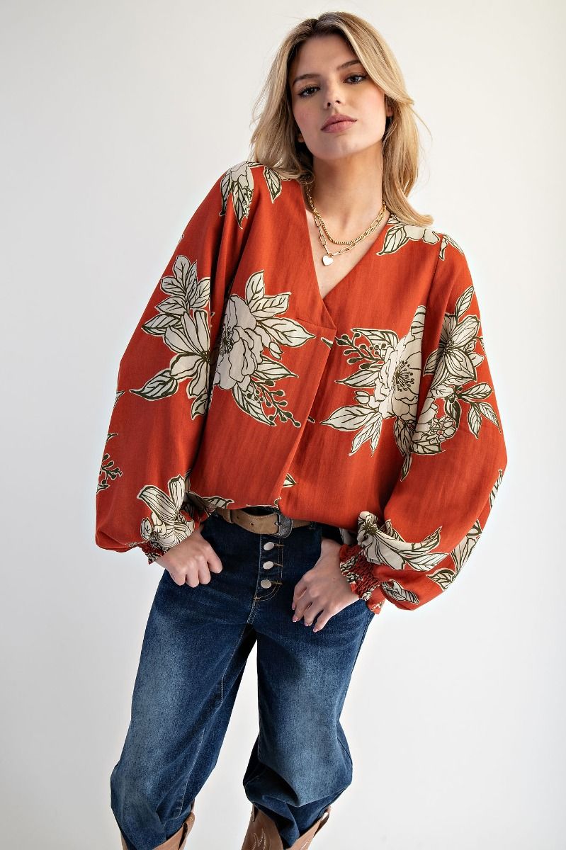 Printed V Neck Loose Fit Top
