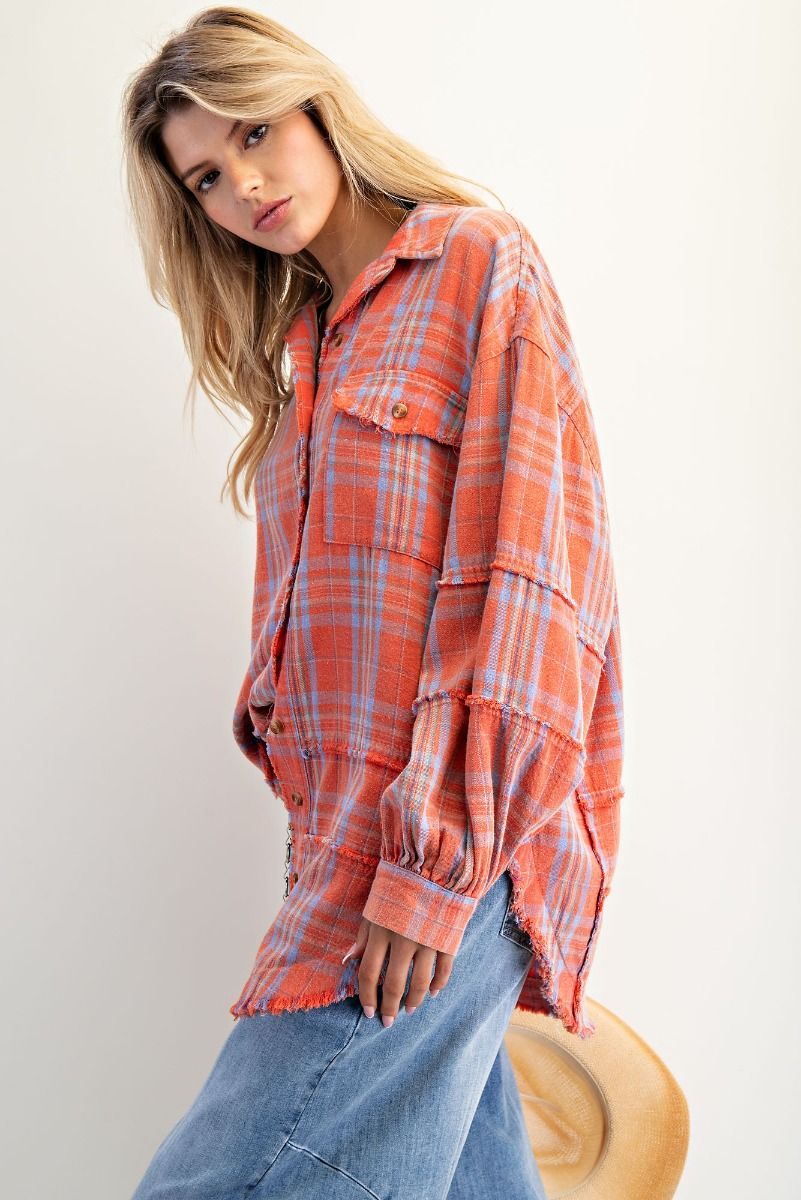 Oversized Mineral Washed Plaid Flannel