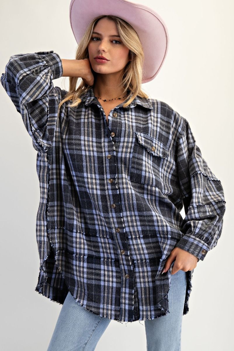 Oversized Mineral Washed Plaid Flannel