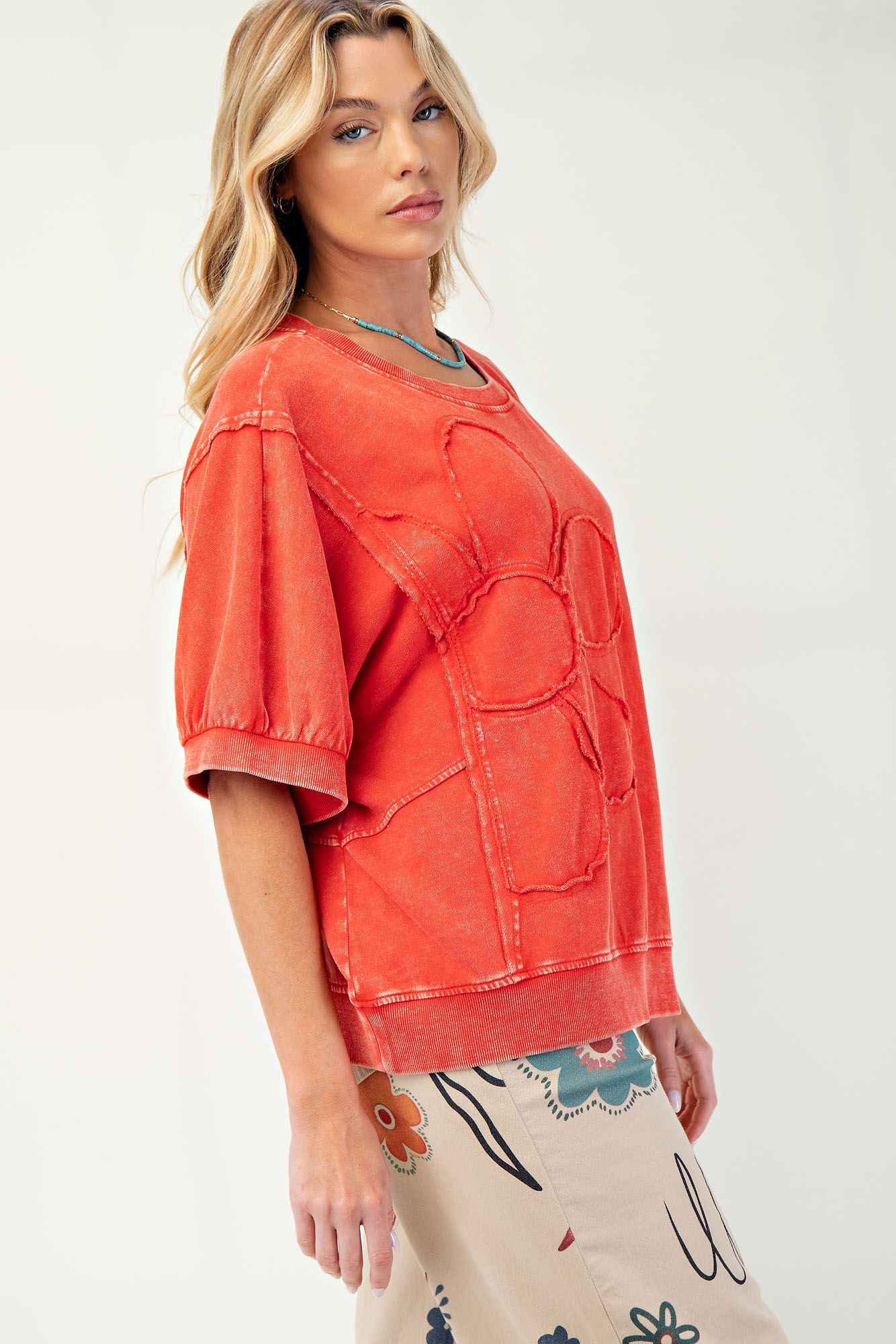 Daisy Patch Mineral Washed Terry Knit Pullover