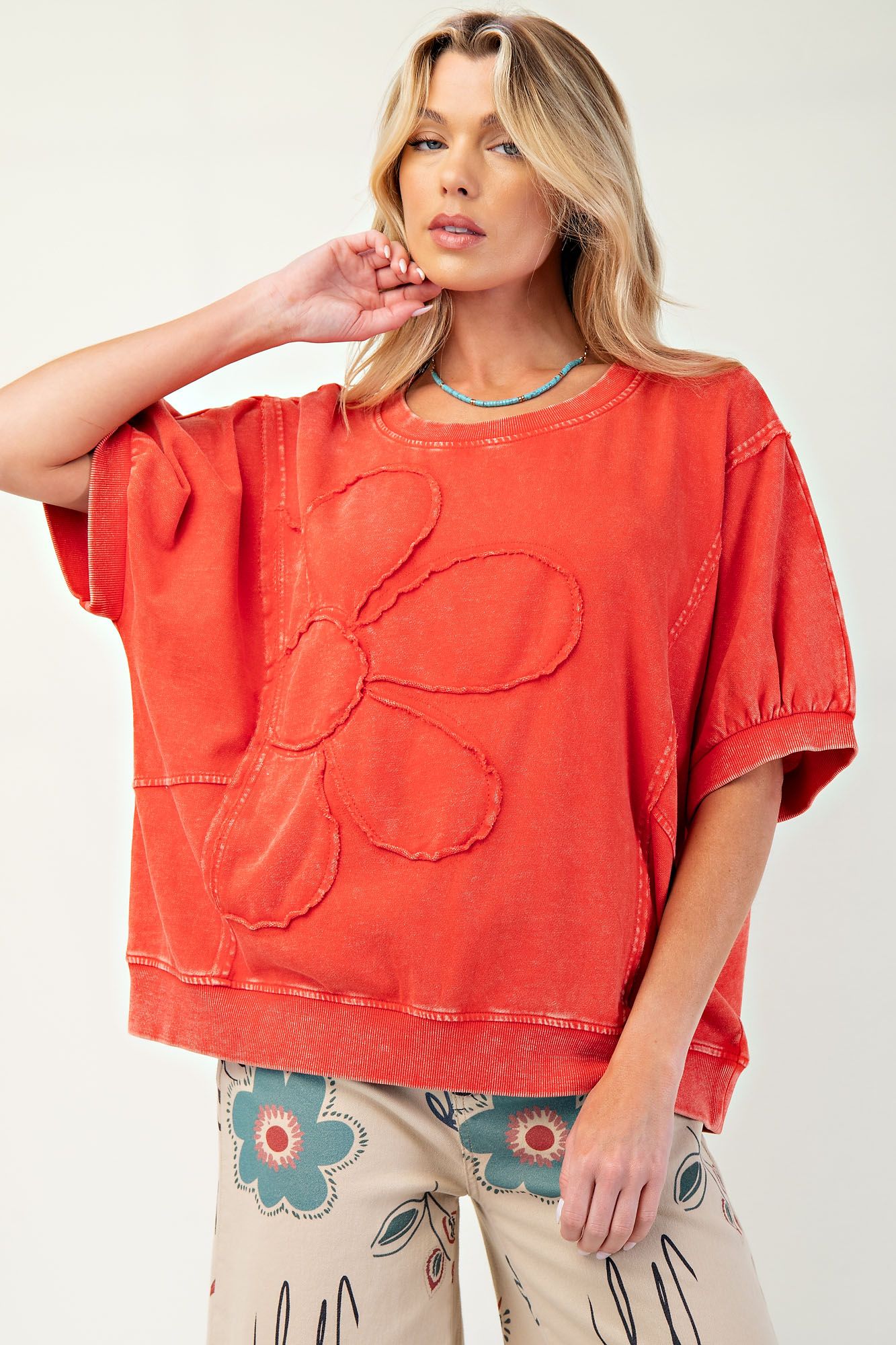 Daisy Patch Mineral Washed Terry Knit Pullover