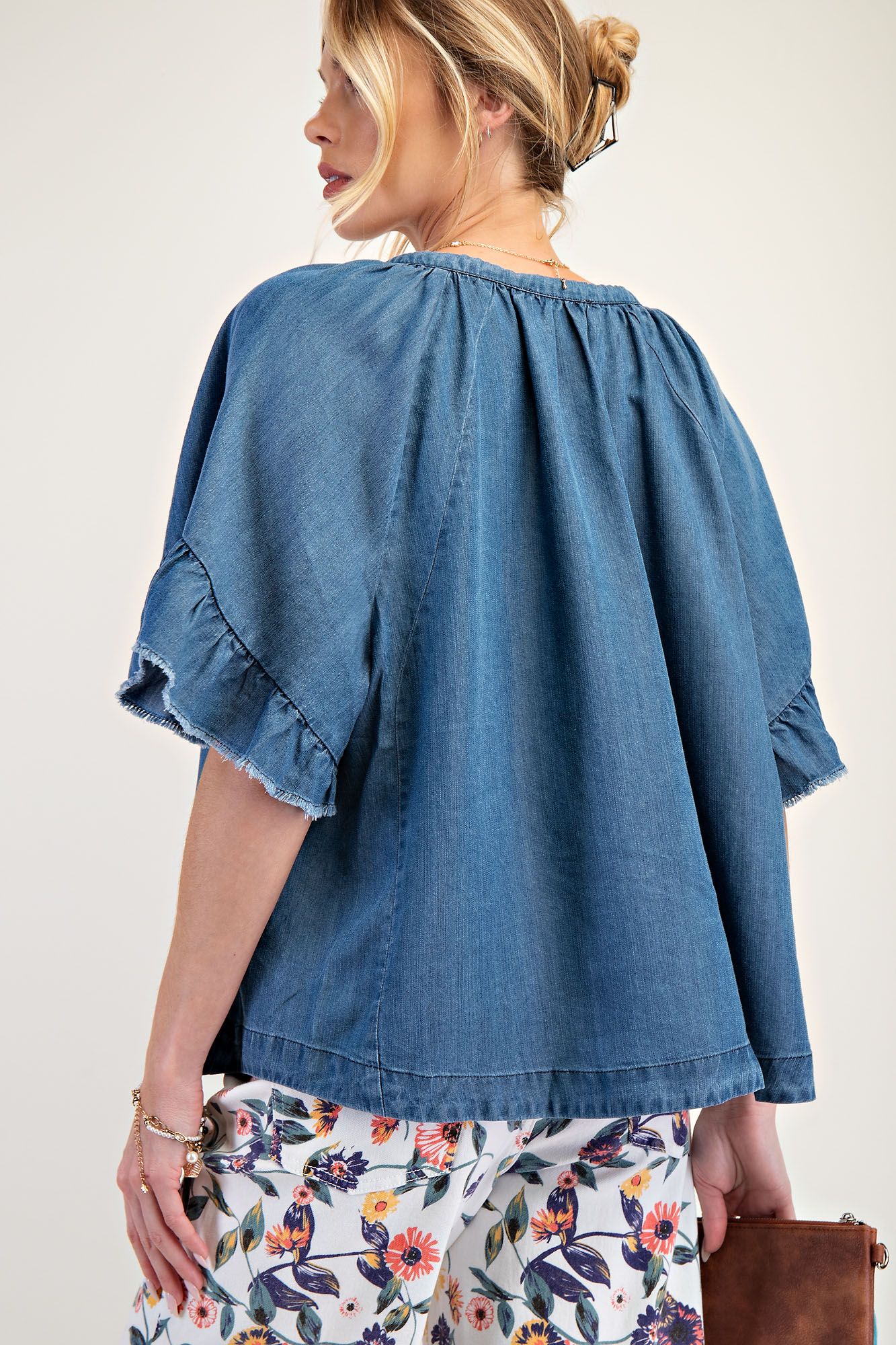 Washed Chambray Woven Top