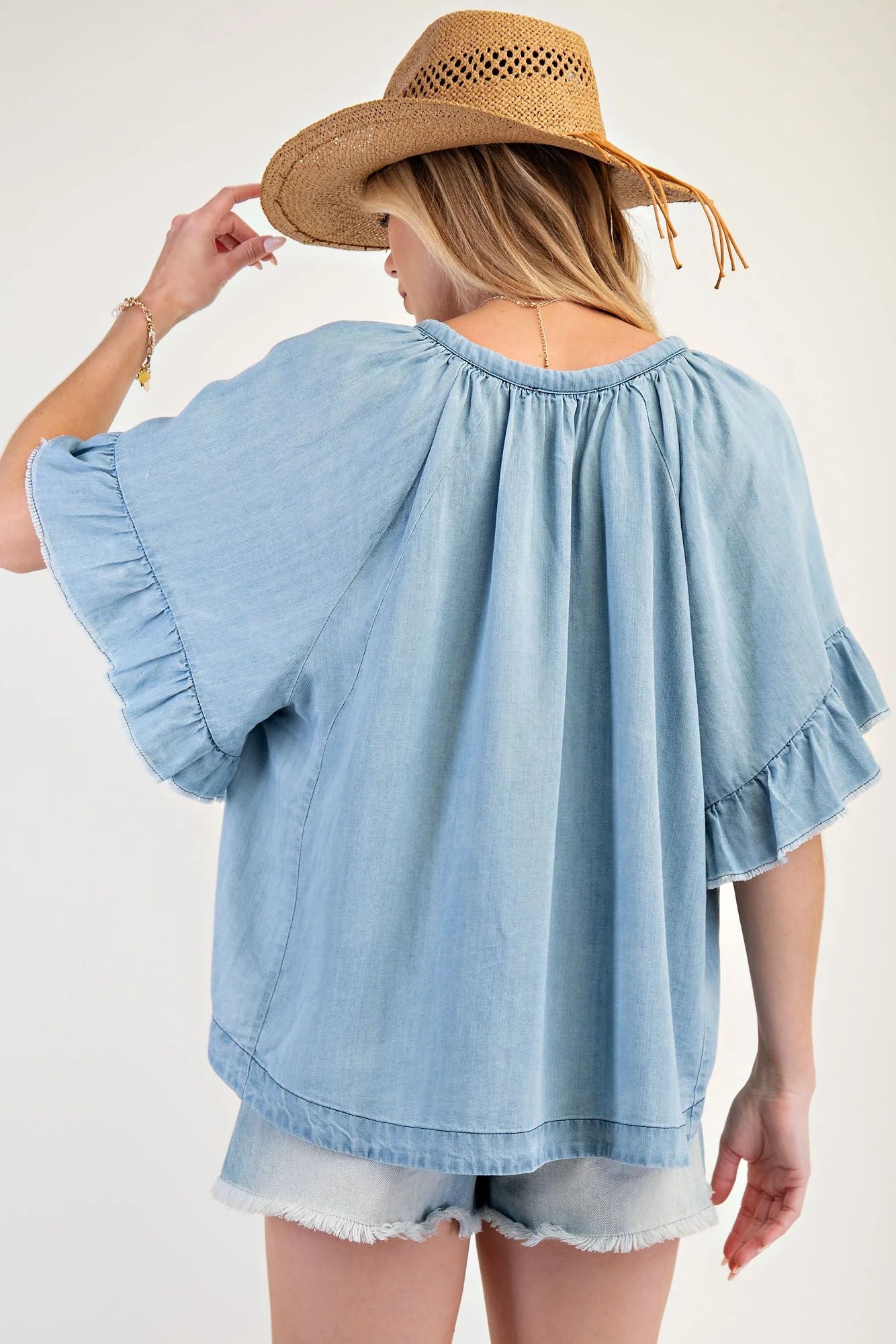 Washed Chambray Woven Top