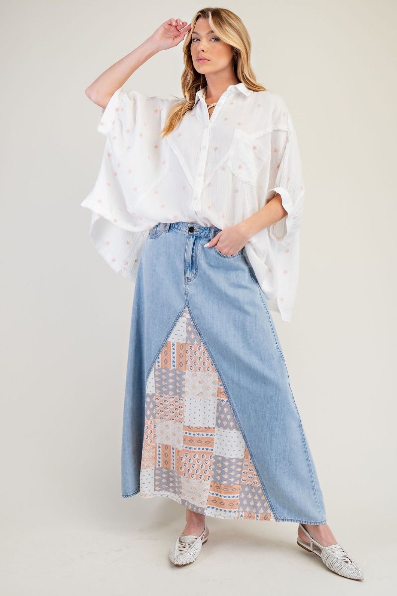 Dolman Sleeves Embroidered Cotton Gauze Shirt