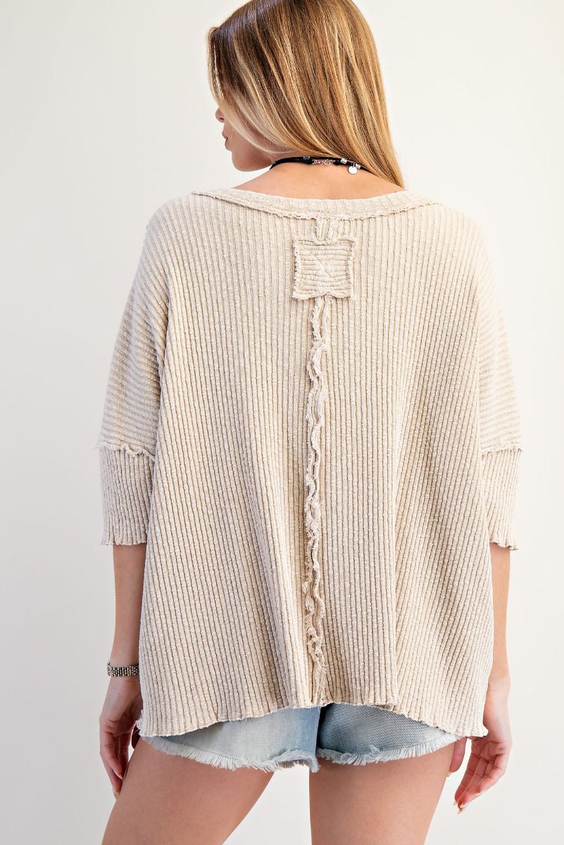 Textured Rib Knit Mineral Washed Top