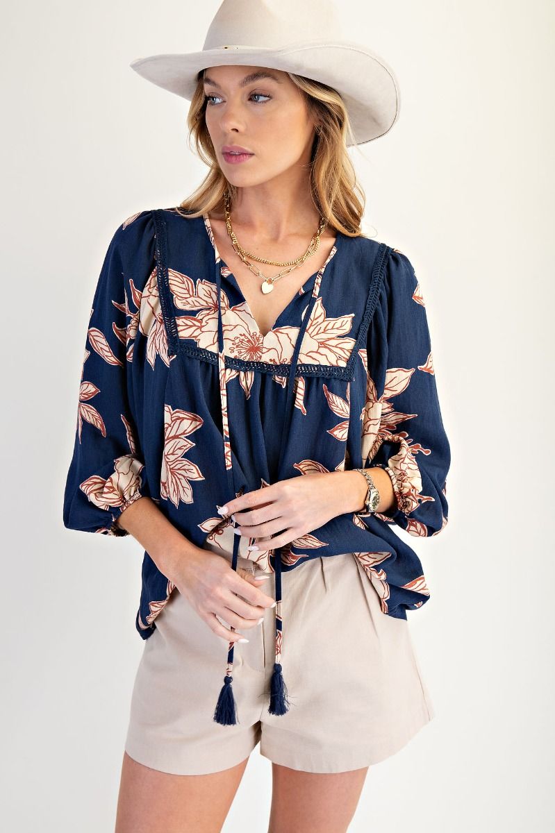 Printed Keyhole Front Woven Top