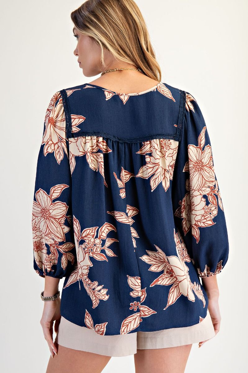 Printed Keyhole Front Woven Top