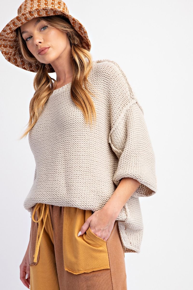 Dolman Half Sleeve Knitted Boxy Sweater