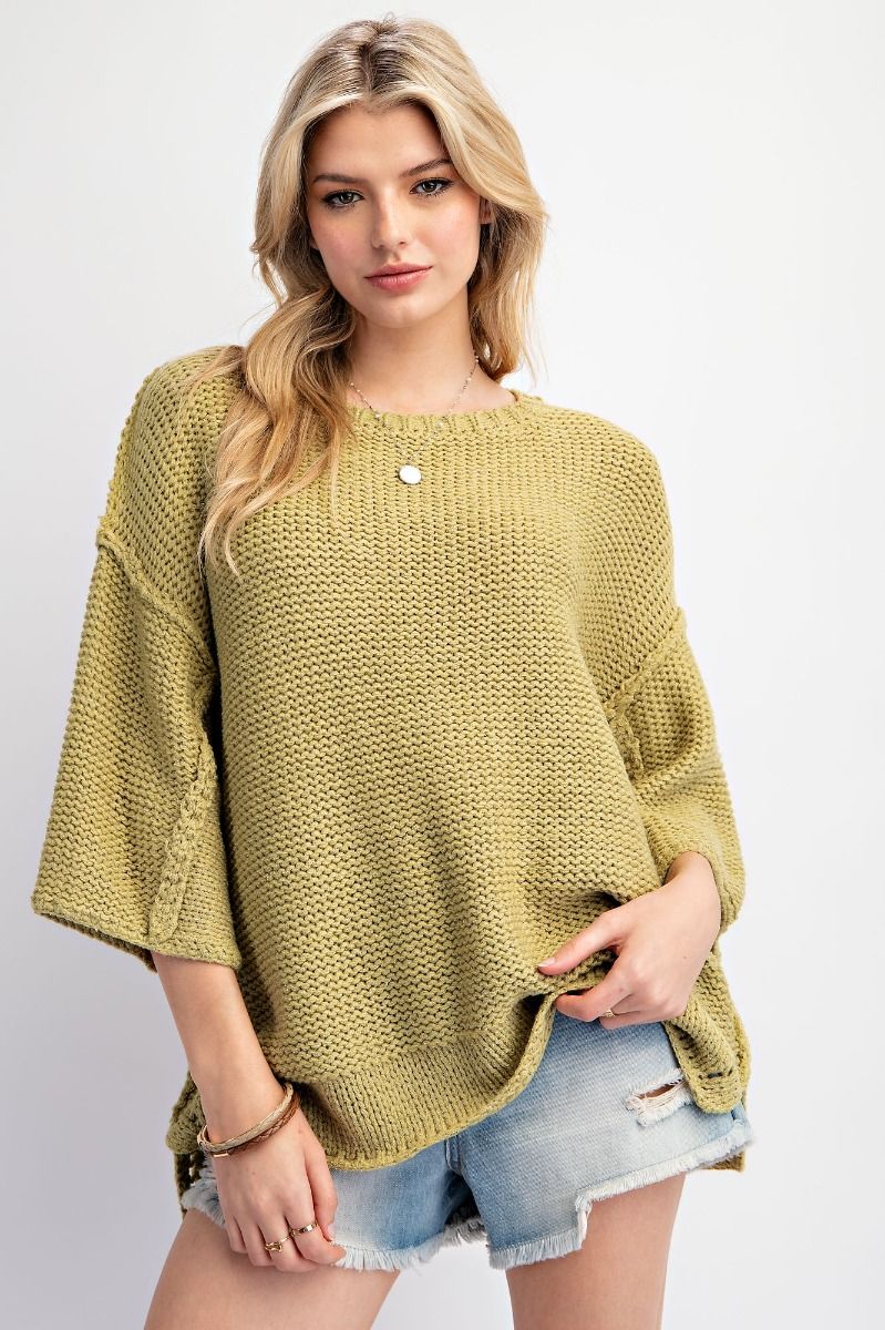 Dolman Half Sleeve Knitted Boxy Sweater