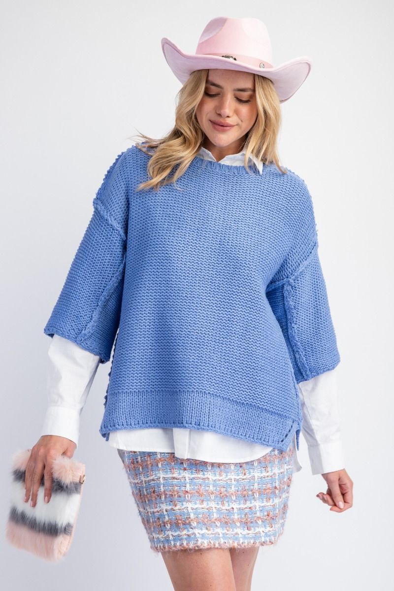 Dolman Half Sleeve Knitted Boxy Sweater