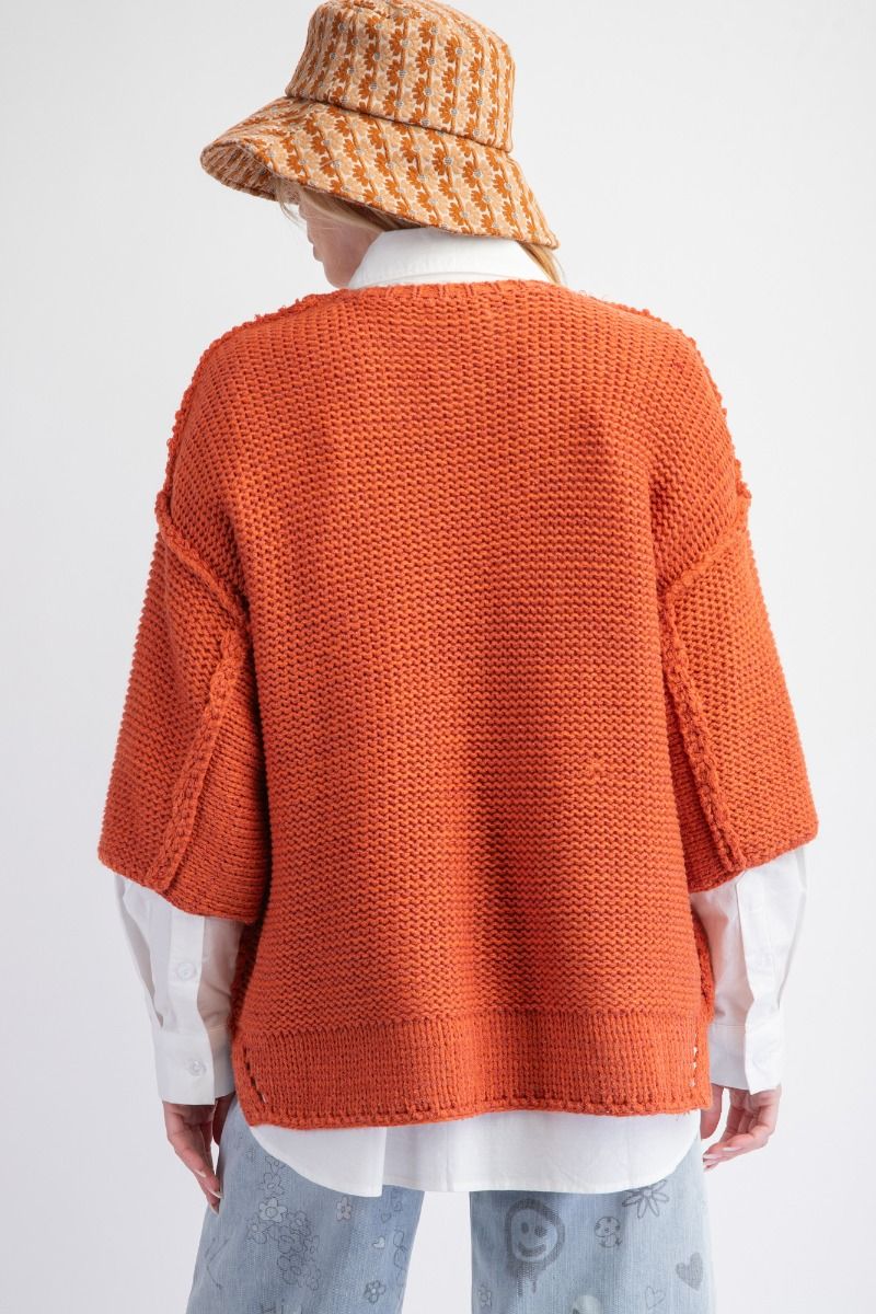 Dolman Half Sleeve Knitted Boxy Sweater