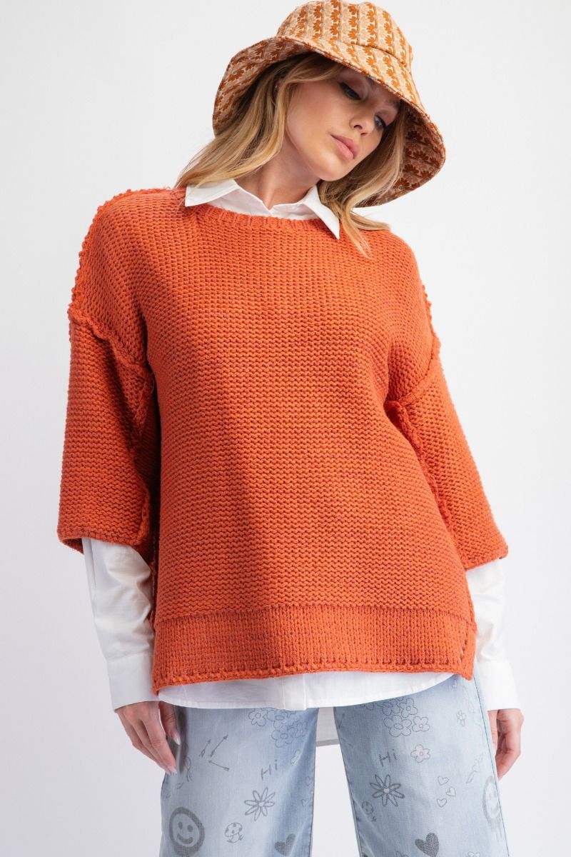Dolman Half Sleeve Knitted Boxy Sweater