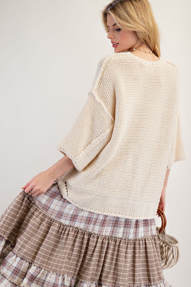 Dolman Half Sleeve Knitted Boxy Sweater
