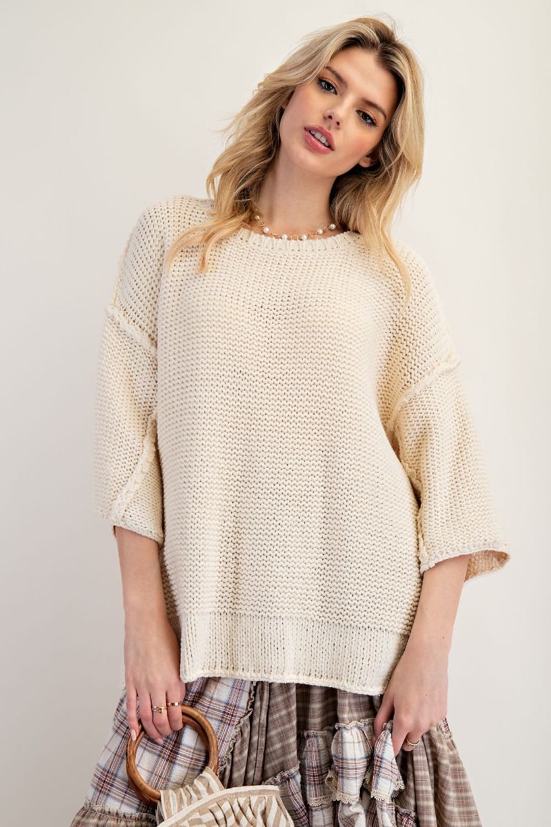 Dolman Half Sleeve Knitted Boxy Sweater