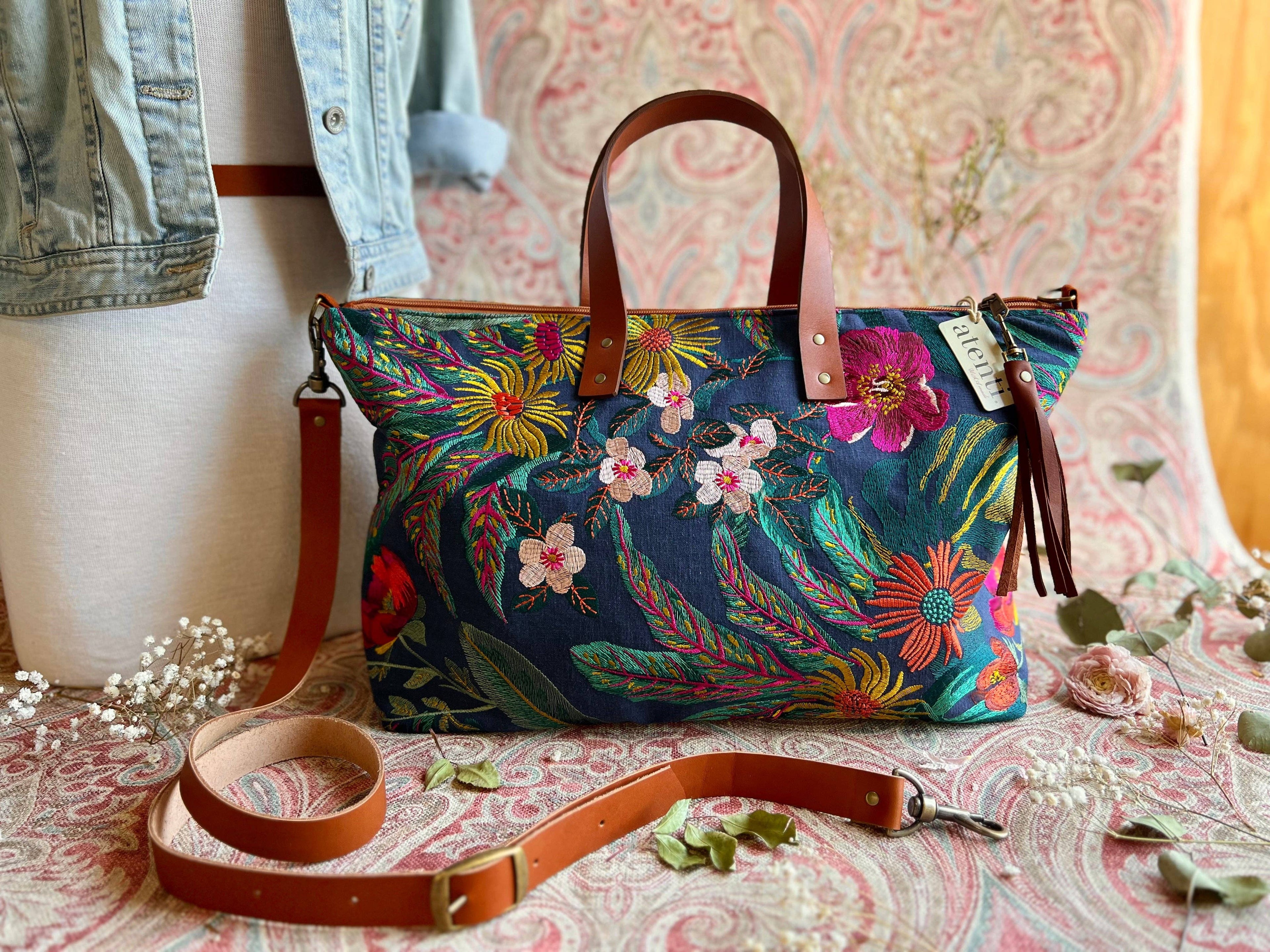 Handcrafted Carryall Tote and Floral Buddy Bag