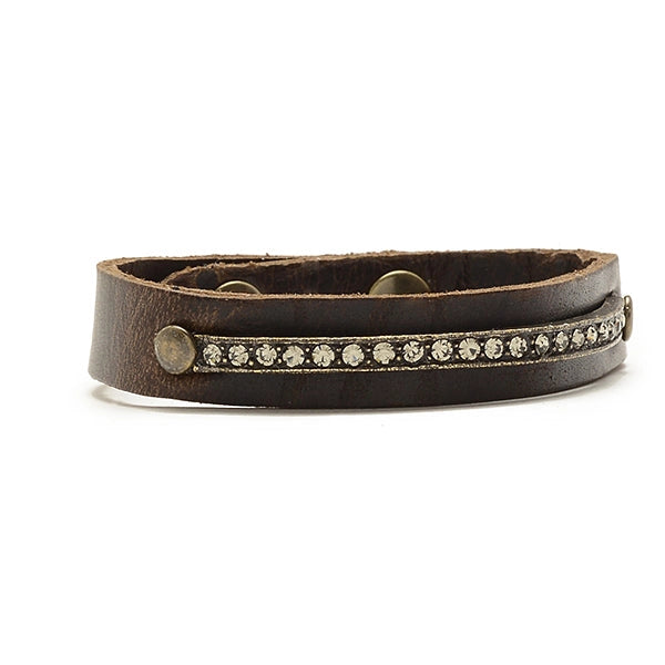 Narrow Leather Band Crystal ID Bracelet