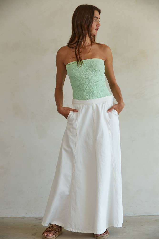 Woven 100% Cotton Denim Maxi Flare Skirt