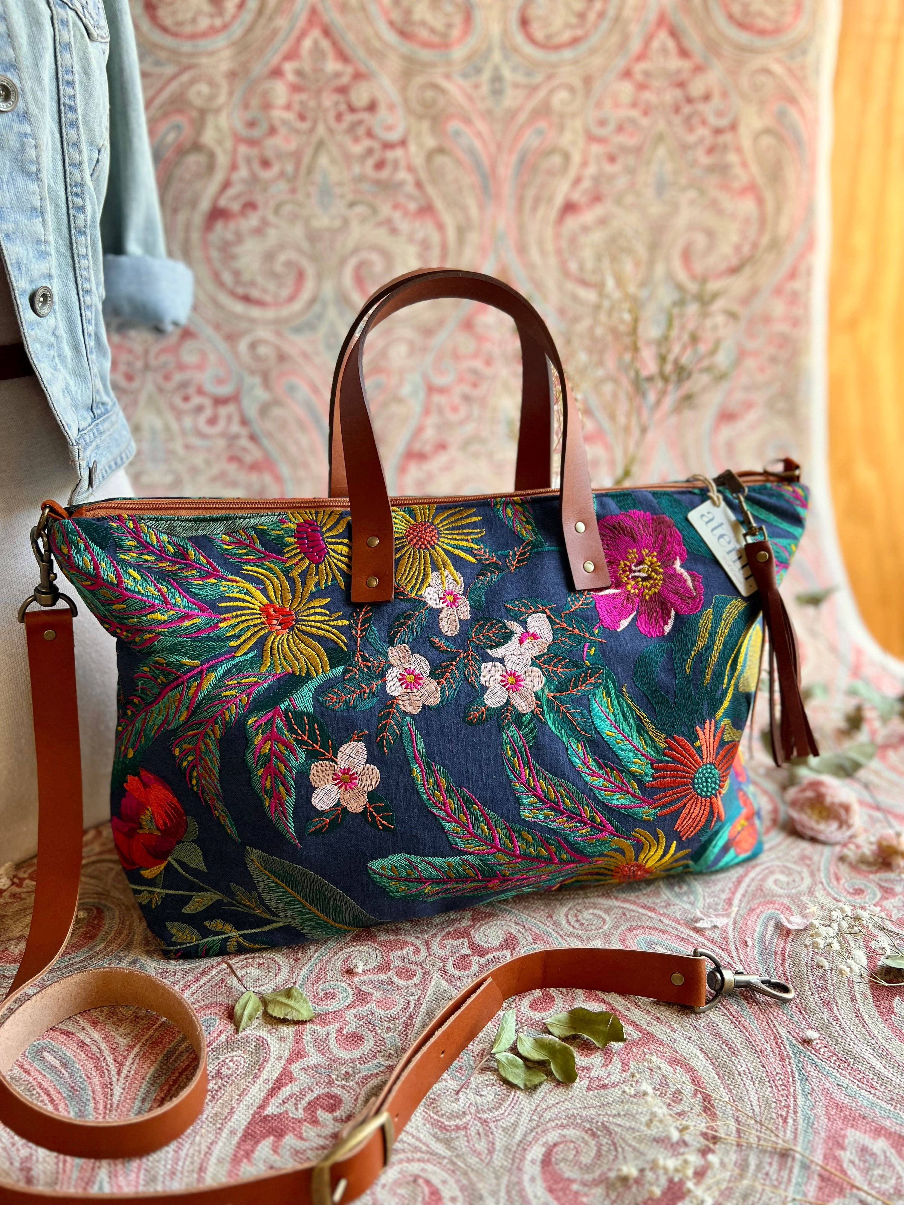 Handcrafted Carryall Tote and Floral Buddy Bag
