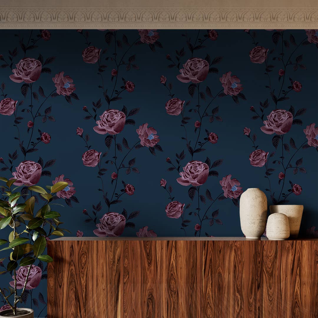 Rambling Rose Denim Peel and Stick Wallpaper, 56 Sq. Ft.