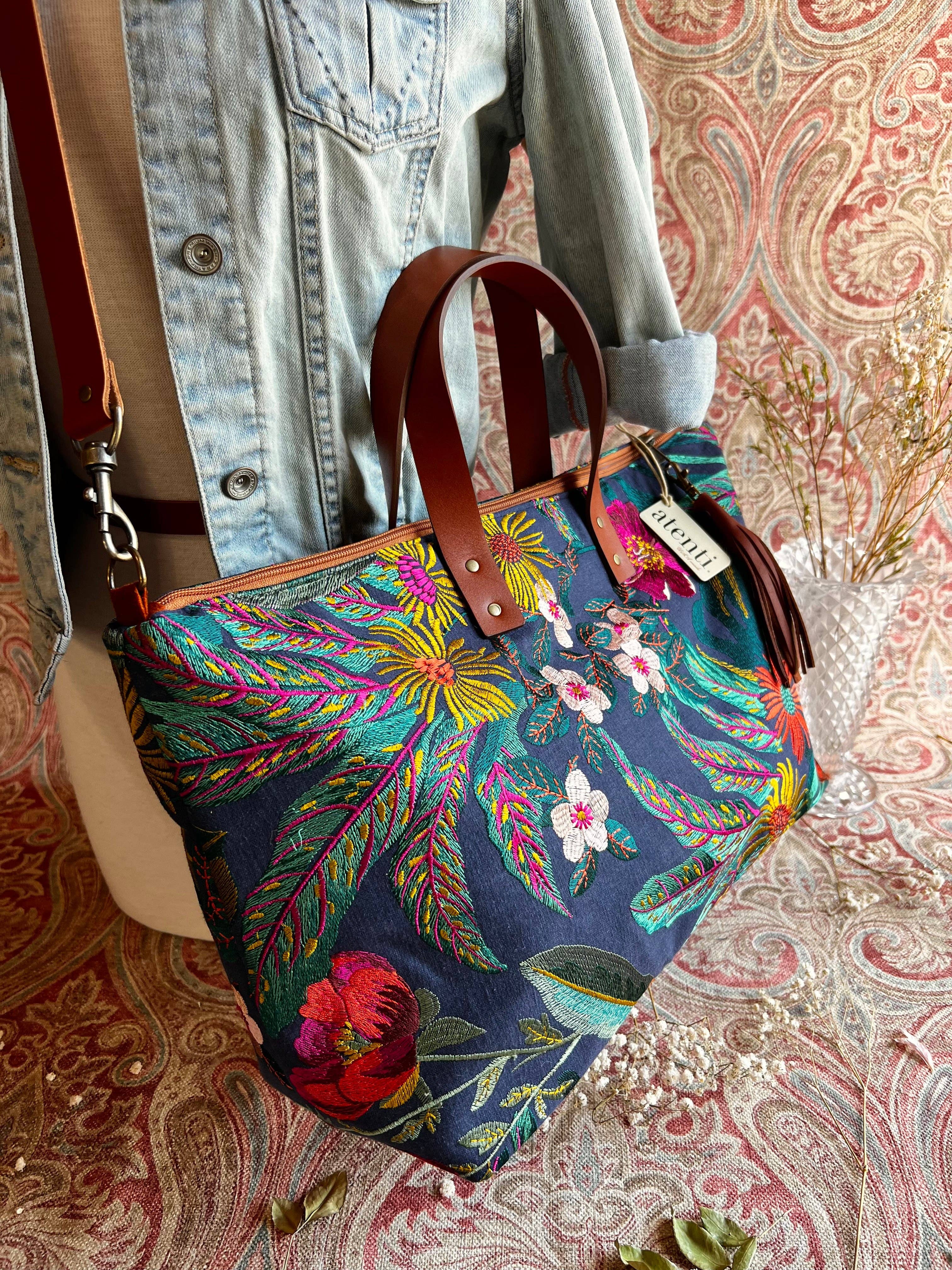 Handcrafted Carryall Tote and Floral Buddy Bag