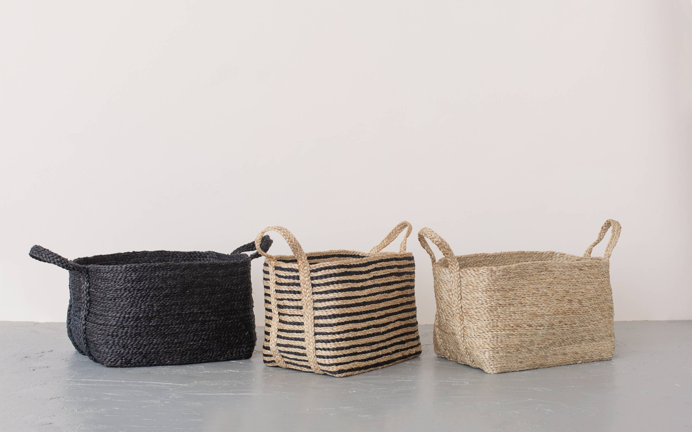 Rectangular Floor Basket with handle, jute - small