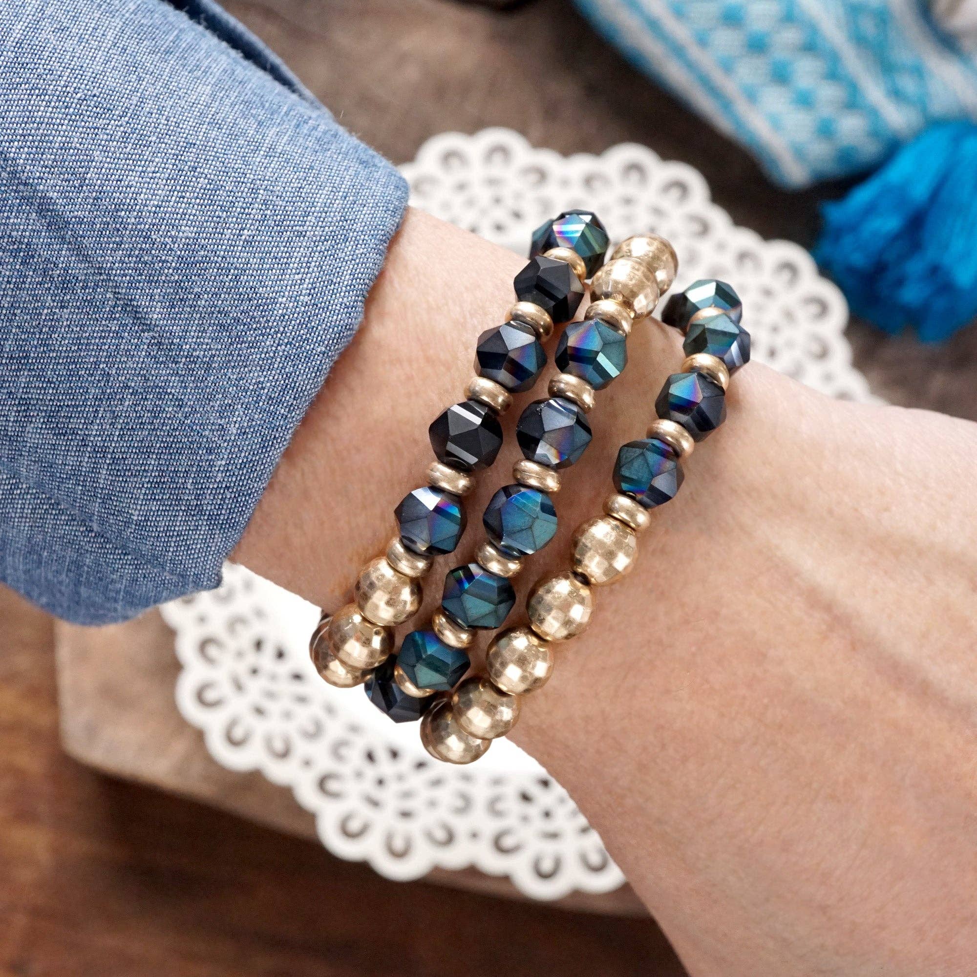 Festive Stretchy Beaded bracelet Sets - Gold, Black, Brown, Red