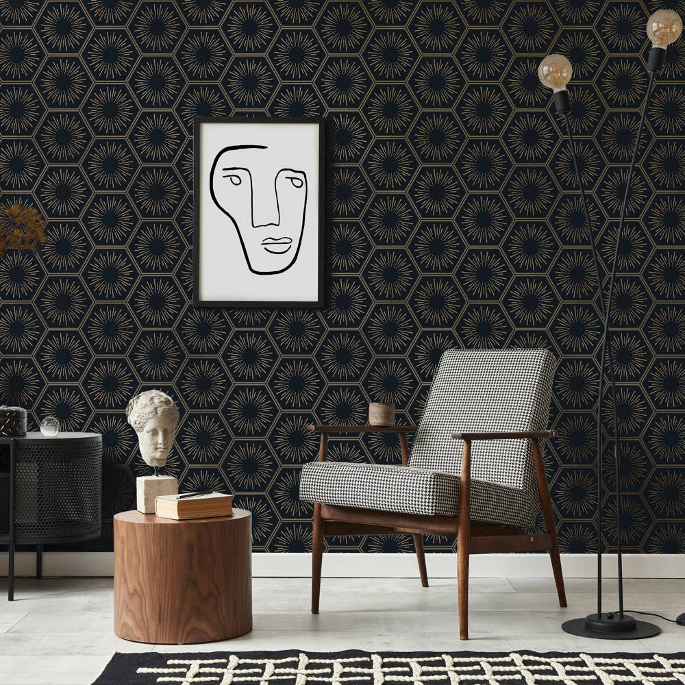 Hello Sunshine Gatsby Gold P&S Wallpaper, 28 sq. ft.