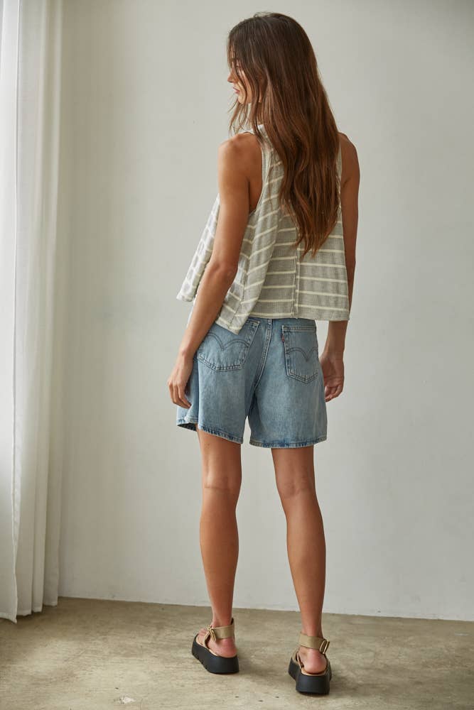 Knit Striped Round Neck Sleeveless Tank Top