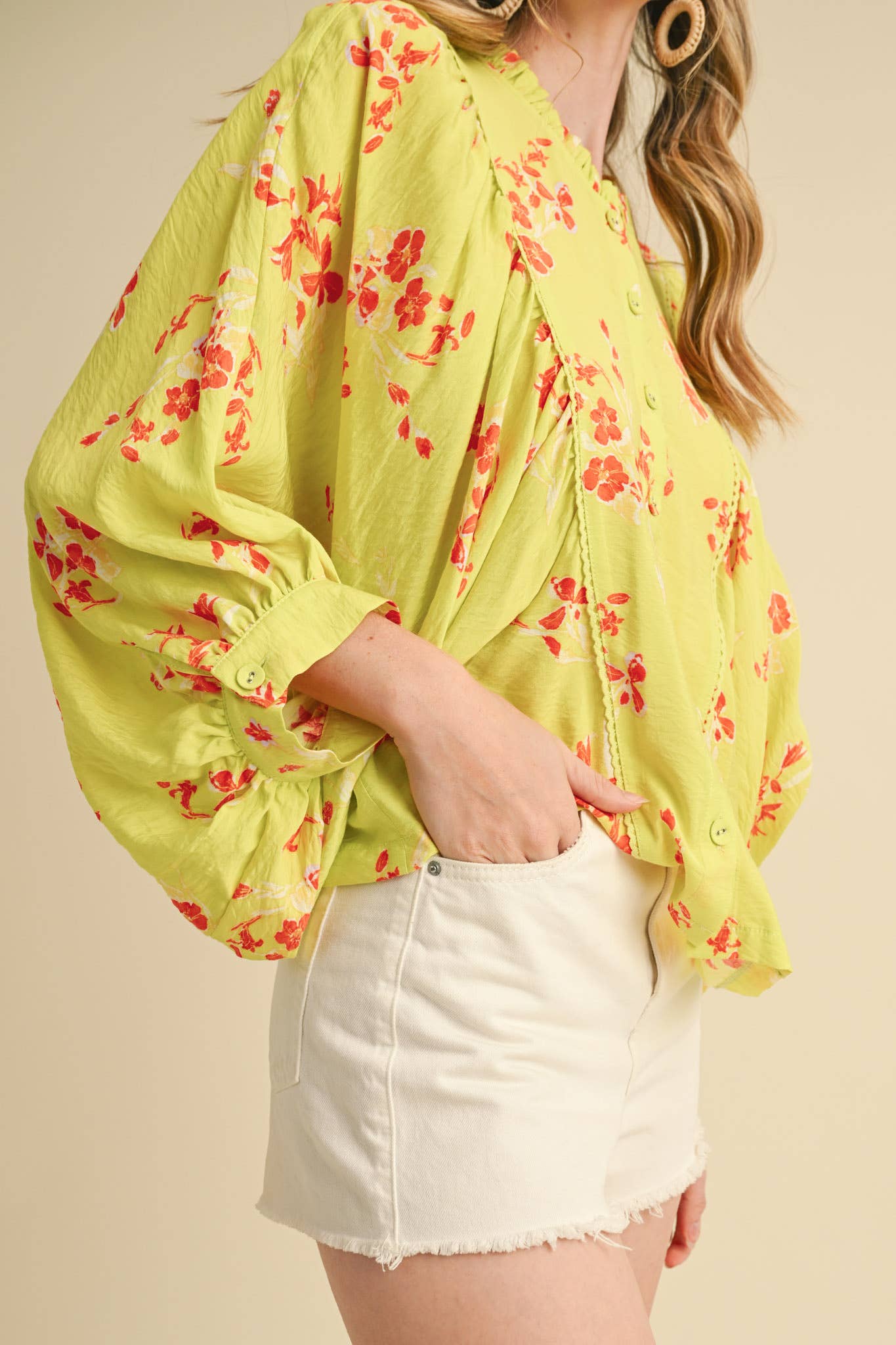 Floral Print Dolman Sleeve Blouse