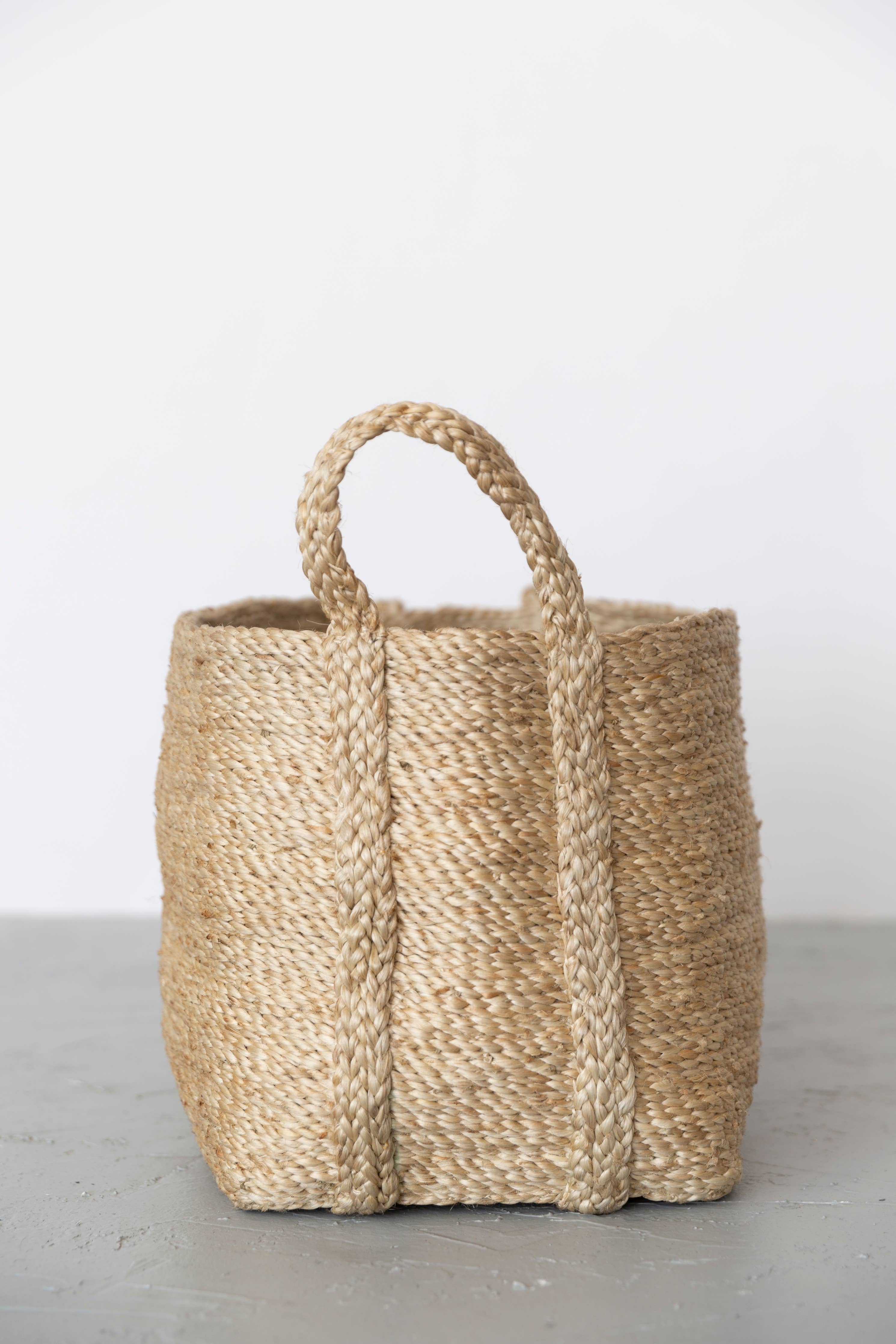 Rectangular Floor Basket with handle, jute - small