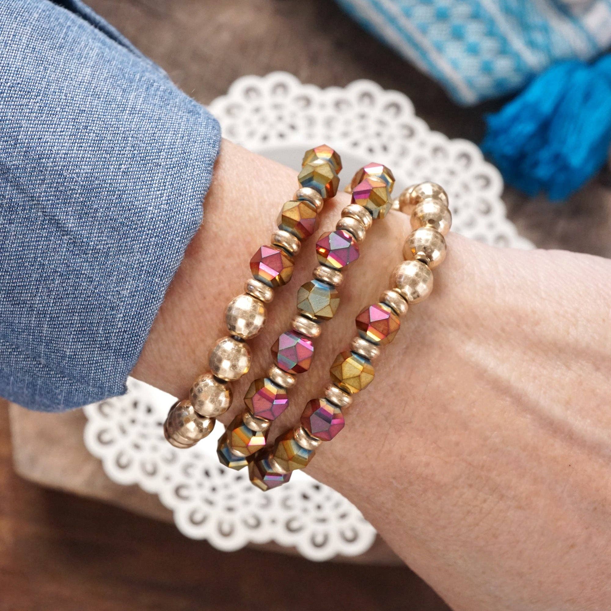 Festive Stretchy Beaded bracelet Sets - Gold, Black, Brown, Red