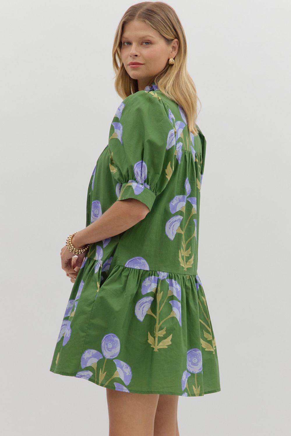 Floral Print Ruffle Sleeve Mini Dress